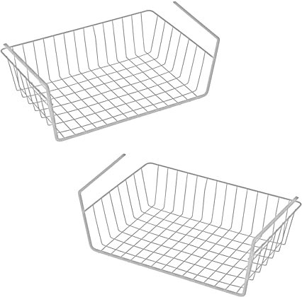 Spetebo Unterregal Hängekorb aus Metall 40 x 26 cm 2er Set - weiß - Aufbewahrungskorb zum Einhängen an Regalböden - Drahtkorb Organizer Korb für Regal Schrank Küche Büro