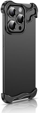 Dachsy Minimal Premium Metal Corner Pad Naked Frameless Electroplated Heat Dissipating Lightweight Phone Case for iPhone 13 14 15 16 Pro Max Plus (Black,for iPhone 14 Pro Max)