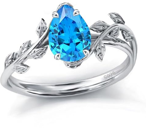 925 Sterling Silber Blauer Topas Ring für Damen, Weihnachten Ringe Verlobungsring Hochzeitsring für Mutter Frauen,Ringgröße 62(19.7)