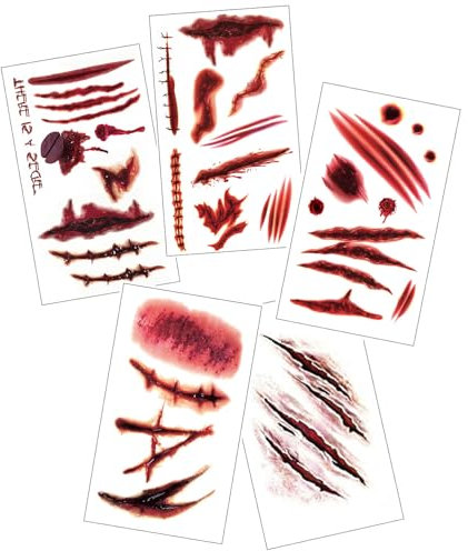 Dinghaole 5 Feuilles Autocollant Tatouage Halloween Cicatrices,Halloween Zombie Scars Tatouages Autocollants,tatouage cicatrice,tatouage halloween cicatrice,autocollant halloween visage