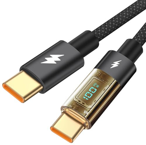 Adiwo USB C to USB C Charger Cable, 100W USB Type C Cable, USB C Fast Charger Cable with LED Display, Nylon Braided USB Type C Fast Charge Lead for iPhone 16 15 Pro Max Huawei MacBook Pro Samsung 1.2m