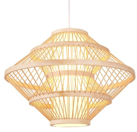 YGZPALH Abat-Jour De Lustre en Bambou Fabriqué À Partir D'osier Tissé À La Main Lampe De Chambre À Coucher en Faux Parchemin Lampe Suspendue De 15,7 Pouces en Bambou Tissé À La Main