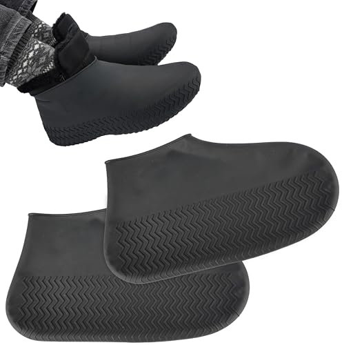biped 1 Paar Schuhüberzieher wasserdicht - Silikon Überzieher für viele Schuhe - Rutschsichere Überschuhe gegen Regen und Matsch z2924(black,M=33-37)