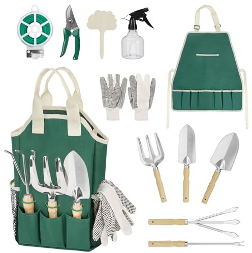 Gartenwerkzeug Set 12 Stück Schwerlast Edelstahl Gartenarbeit Kit Gartengeräte Organizer Handtasche Ideale Gartengeschenke für Frauen und Männer