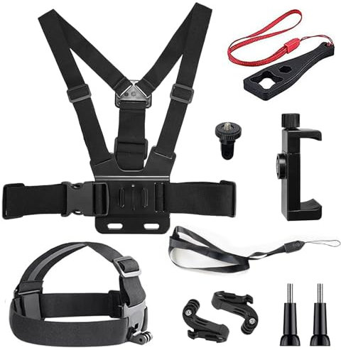 Phone Chest Mount Harness Holder Kit, Head Strap Holder & Mobile Phone Strap Clip for Filming Video, Adjustable & Stability Body Mount for GoPro 12/11/10 DJI Osmo & Most Phones Action Cameras POV/VLOG