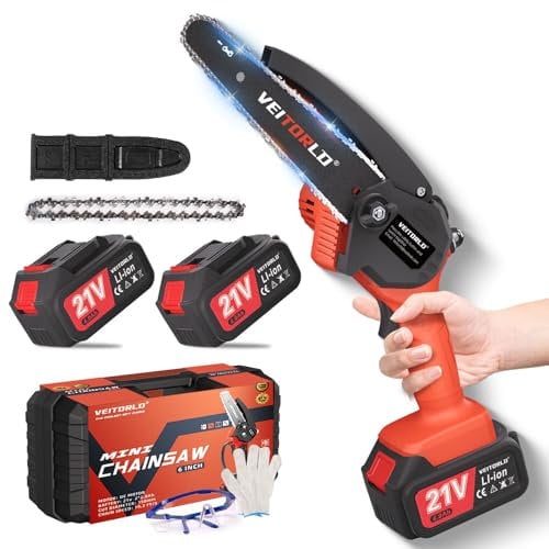 Akku Kettensäge, 6 Zoll Mini Kettensäge mit 1000W Bürstenloser Motor und Akku 8000mAh, Optimierter Motor Akku Astsäge, Automatisches Ölsystem, Kleine Chainsaw für Holz, Baum, Asten