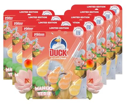 Duck Active Clean Toilet Rim Block, Foaming Toilet Bowl Cleaner, Long-lasting Fragrance, Mango Verse, Pack of 8 (8 x 38.6g)