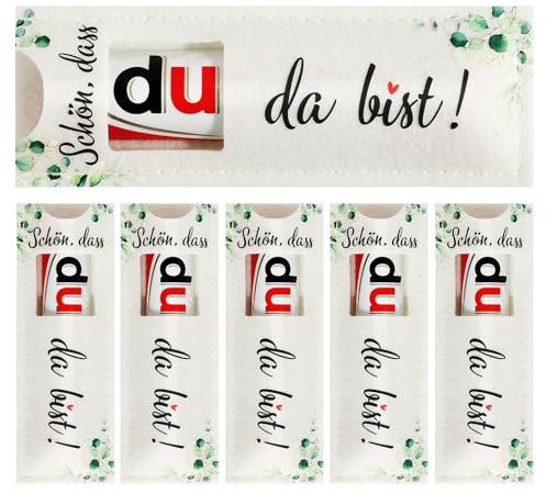BOFUNX 24pcs Schön dass du da bist Gastgeschenke Hochzeit Eukalyptus Muster Hülle Filz Geschenk für Schokolade Verpackung Gastgeschenk für Hochzeit Geburtstag Abschluss Kommunion Konfirmation Taufe