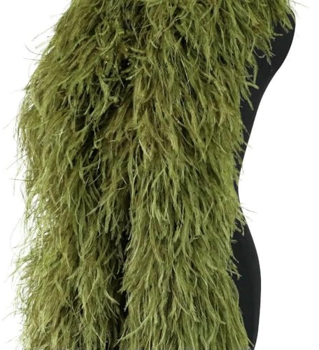 Boa de plumas de avestruz rosa esponjosas de 2 metros, 1, 2, 3, 4 y 6 capas, para vestido de novia, falda, decoración de ropa, chal de plumas, verde militar, 1 capa