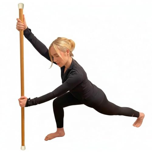 Natural Bamboo Yoga Stick (5ft): Stretching Stick with White Sturdy Rubber Ends - Versatile Exercise Stick for Yoga, Stretching & Posture with Unlimited Access to Video Exercises