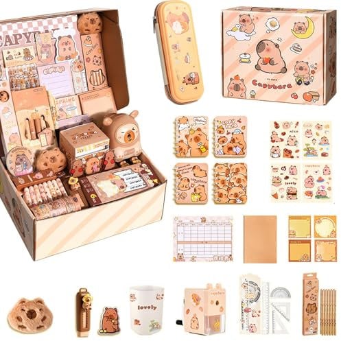 CharmBurst Capybara-Stationery-Set, Große Federmäppchen mit Bleistiften und Sticker, Niedliche Geschenkbox für Kinder, Für Schulanfang und Geschenke geeignet