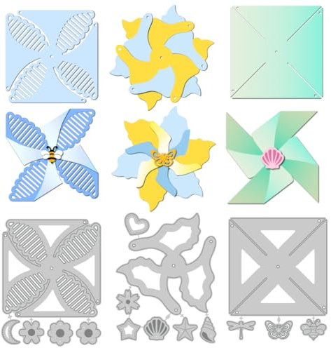 DELORIGIN 3D Rotatable Windmill Die Cuts Card Making Carbon Steel Cutting Dies Fold Cuts Stencils Scrapbooking Embossing Template for DIY Paper Crafts Wedding Birthday Party Gift Decorative