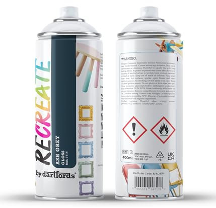 RECREATE Ash Grey Gloss Spray Paint for Wood, Metal, Plastic | Quick Drying, Smooth, Durable, Easy-to-Apply | Suitable for Indoor/Outdoor | For Furniture, Craft, Doors, Ornaments, Pots, Frames