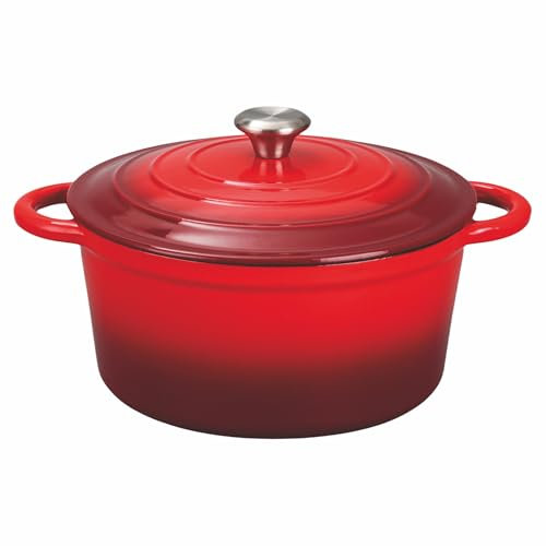 Galileo Les Cocottes SìChef - Cacerola con tapa, 24 cm, hierro fundido esmaltado, inducción, color rojo