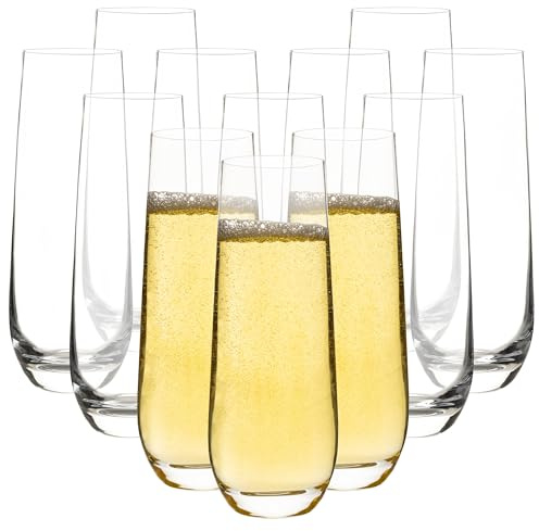 Lot de 12 flûtes à champagne sans pied modernes en cristal transparent pour champagne, mimosas, prosecco et cocktails, durables et passent au lave-vaisselle, idéales pour les mariages, les fêtes et la
