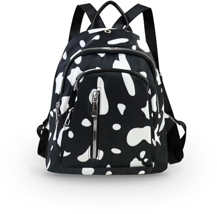 AfitLulu Rucksack Damen Klein 3-Lagen-Reißverschlusstaschen Schultasche Damen mit Verstellbaren Rucksackgurten und Griffen, Stilvoll Damen Rucksack Wanderrucksack Damen mit Kopfhörerloch (Kuh-Muster)