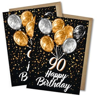 WBdesignz 2er-Set Geburtstagskarten 90. Geburtstag – Edles Ballon-Design – Hochwertige Glückwunschkarte mit Ballons - 90 Jahre - mit Umschlägen DIN A6 (2er-Set)