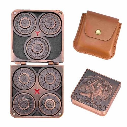 Cusdie 7-in-1 Faltbarer Spinner Metall DND Würfel Set mit PU Leder Tasche - Kompaktes Design mit D4, D6, D8, D10, D12, D20, D% für Rollenspiel-Geschenke