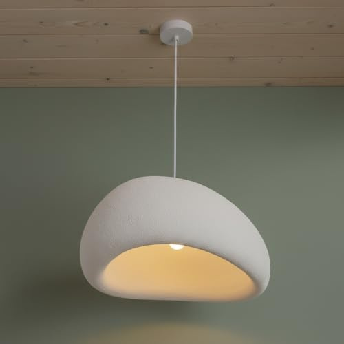 Wabi Sabi Pendelleuchte, weiß, Design mit strukturierter Oberfläche, E27-Fassung, Ø50 cm, japanischer Stil, natürlicher japanischer Minimalismus, Wabi Sabi Deckenbeleuchtung für Wohnzimmer