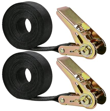 2 Pack Heavy Duty Ratchet Tie Down Straps - Adjustable Premium Tensioning Straps, 6M x 25mm. Secure Solutions for Motorcycle, Car, Trailer, Cargo & Home Moving