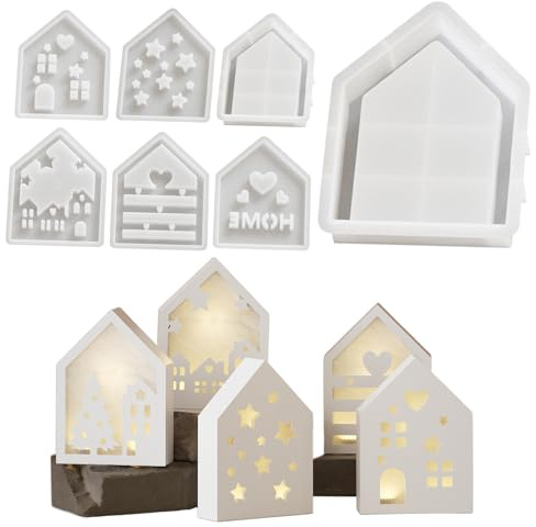Samlonge Set di 6 Stampini in Silicone per Mini Case con Design Diversi | Stampo per Gesso, Cera, Resina e Cemento | Ideale per Candelieri, Décoration e Progetti Fai-da-te