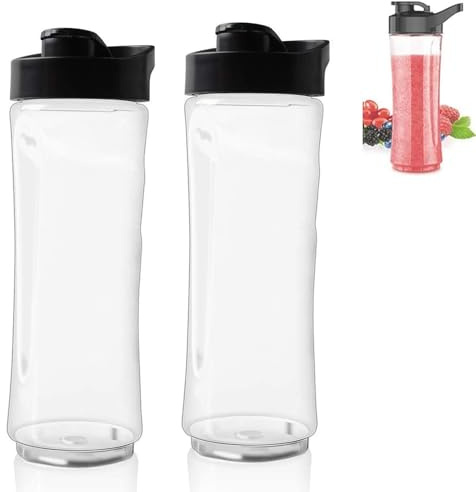 20oz Blender Replacement Bottles with Lids, Durable Smoothie Blender, Blenders for Kitchen with Lid, Blenders Smoothie Maker Suitable, Clear Sports Water Bottles for Gym, Travel, Camping Hiking (2PCS)