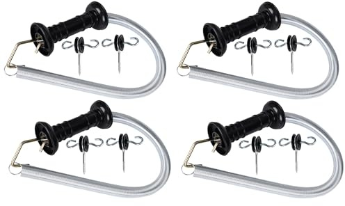 Elektrozaun Torgriff-Set (4 Stück) mit 5m Spannfeder, inkl. Torgriff-Isolatoren und Verbinder, passend für Weidezaun und Gartenzaun