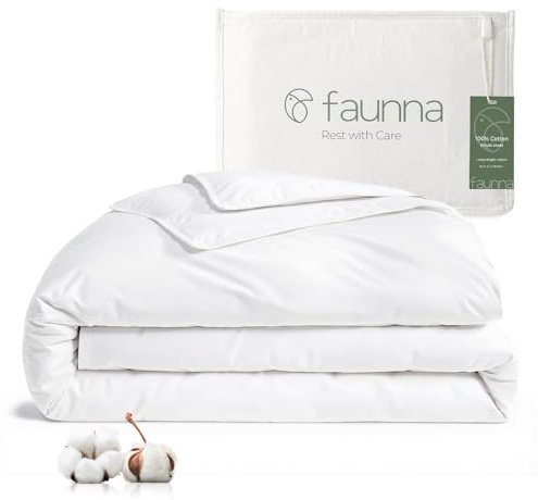 FAUNNA Milbenschutzbezug für Bettdecken, für Allergiker, 100% Baumwolle | Mit Reißverschluss zum Schutz vor Milben & Bettwanzen; in Weiß für Bettdecken 135 × 200 cm.