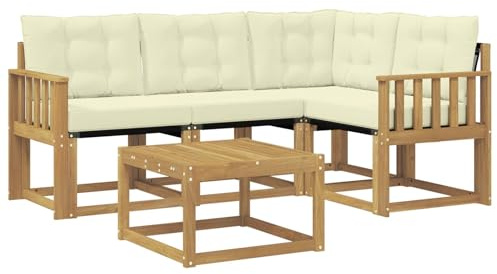 vidaXL Outdoor-Sofagarnitur mit Kissen 5 pcs Weiß und Creme, Garten-Sofa, Moderne Außenmöbel, langlebige Sitzgruppe, Bequeme Lounge, Akazien-Sitze, Entspannung im Garten