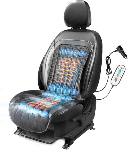 VLFLG 3-in-1-Kühlende Auto-Frontsitzbezüge, Winter-Sitzbezüge, 12V 16 Lüfter Kühlende Auto-Sitzauflage, mit Massage (SCHWARZ-1)