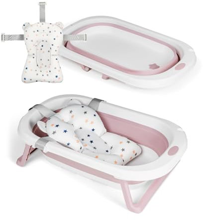 MS BabyWorld - Fold + Cojín Reductor | Bañera Plegable para Bebé con Patas y Cojín Reductor Adaptable | Bañera para Bebé Fácil de Guardar | Portátil para Casa o para Llevar de Viaje