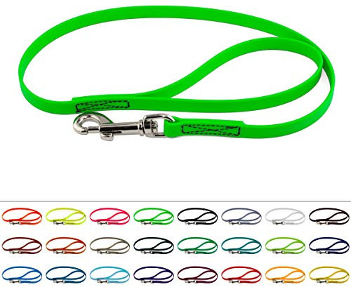 LENNIE BioThane Führleine, 16mm breit, 1m lang, Neon-Grün, mit Handschlaufe, genäht