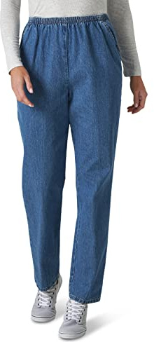 Chic Classic Collection womens Cotton Pull-on Pant With Elastic Waist Jeans, Destruction Blue Denim, 8 Petite US