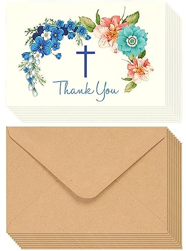 48-pack kristna tackkort med kuvert, storpack dop, religiösa hälsningsanteckningar för dop, bröllop, nattvardsgång, blommig korsdesign (10 x 15 cm)