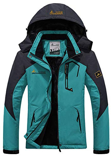 donhobo Womens Waterproof Jacket,Winter Hiking Warm Fleece Coat with Hood | Waterproof,Windproof Warm,Detachable Hood,Zipper Pockets,Ideal for Snow Sports Winter Outdoor Daily commute