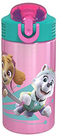 Zak Designs PWPT-S732 Bouteille d'eau en acier inoxydable 18/8 pour enfants avec couvercle à paille rabattable, tasse durable pour le sport ou les voyages (450 ml, Paw Patrol Skye)