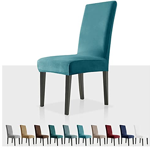 MAXIJIN Stretch Samt Stuhlbezüge für Esszimmerstühle Abnehmbare Velours Esszimmerstuhlbezüge Plüsch Stuhlbezüge für Esszimmer, Hotel, Küche, Zeremonie (Pfauenblau, 6)