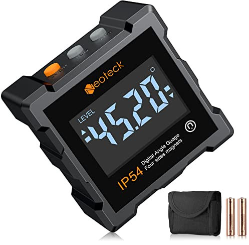 Neoteck 4 x 90 ° Inclinometro digitale con funzione di restituzione automatica IP54 impermeabile livello magnetico digitale °/% grande schermo LCD con batteria cacciavite