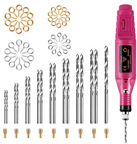 Uolor Kit de Perceuse à Main Filaire Electrique, Perceuse Manuelle Pin Vise avec 17 Pcs Forets de Perçage (0,8 à 3,0mm) et 200 Pcs Vis à Œil pour Bijoux Résine Bois Plastique Bricolage Forage