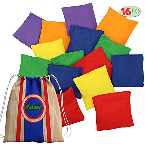 JOYIN 16 Cornhole Sitzsäcke zum Werfen Set 12x12cm Sitzsäcke Werfen 16Stk Bean Bags Wurfspiel Kinder Outdoor Gartenspiele Sackloch Spiel Erwachsene für Cornhole Partyspielzubehör für Kinder