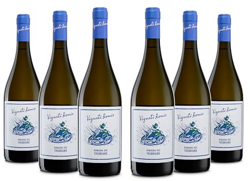Vigneti Romio Vino Bianco Trebbiano Romagna DOC, Gusto Fresco con Aromi Floreali, 12% Vol, Confezione con 6 Bottiglie da 750 ml