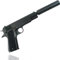 6er Pistolen mit Schalldämpfer Kostüm Erwachsene 6 mm für Fasching Karneval Pistole wie Geheimagent, Lara Croft, SWAT, Tomb Raider, Polizei (6X)