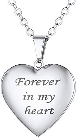 U7 Herz Anhänger Halskette für Damen Mädchen Weißgold I love you to the moon and back Gravur Medaillon zum Öffnen Foto Bilder Amulett Custom Herzanhänger Foto Schmuck für Valentinstag Muttertag