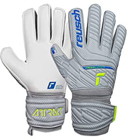 Reusch Attrakt Grip Finger Support Flexible Unisex Torwarthandschuhe Herren Frauen für Erwachsene mit Fingerprotektion geeignet für alle Spielfeldoberflächen und jedes Wetter, grau-gelb, 10