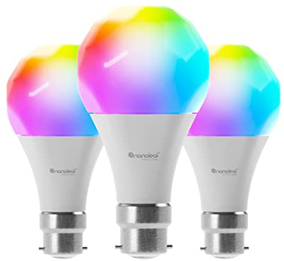 Nanoleaf Essentials B22 LED Bulbs, Pack of 3 RGBW Dimmable Smart Bulbs - Thread & Bluetooth Colour Changing Light Bulbs, Works with Google Assistant Apple Homekit, for Room Decor & Gaming