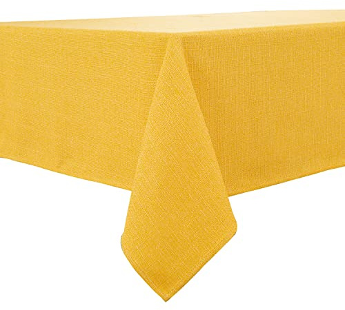 Tischdecke in Gelb 140 x 240 cm, wasserabweisend, mit Leinenoptik | Rechteckig, bügelfrei, waschbar, Restaurant, Küche, Esstisch, Party, Outdoor, Dekorativ, Weihnachten, Neujahr, Café, Garten