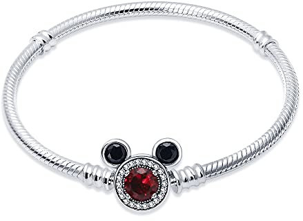 HappyStar armkette damen silber 925, kompatibel mit Pandora Charms, Mickey Mouse Kopf Verschluss armband damen.Geschenke für Teenager-Mädchen, Frauen und Kinder.