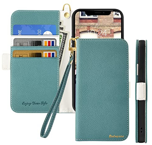 Butnyeoe Cover per iPhone XR Case,Custodia iPhone XR Libro,Trama Litchi PU Pelle Protettiva Portafoglio Flip/Folio Wallet Case Con Slot per Schede e Magnetica Supporto,Verde/Lago Blu