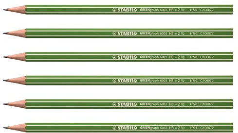 STABILO 6 Bleistifte, Graphit, Greengraph 100 % FSC, mit Schnittkopf, HB