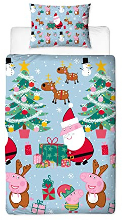 Peppa Pig Santa Design Single Duvet Cover Set | Reversible 2 Sided Bedding Including Matching Pillow Case